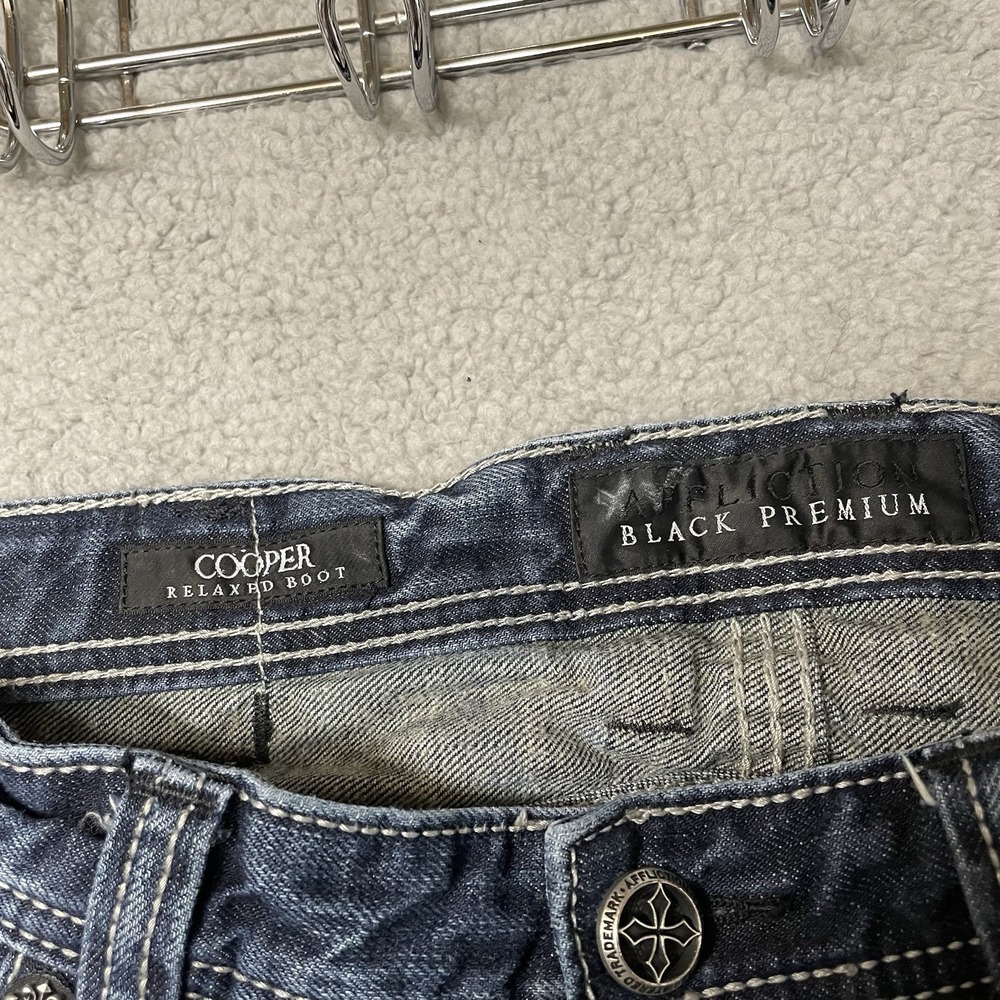 Affliction Cooper Relaxed Boot Jeans Mens 33x32 Blue Distressed Typhoon Wash - Picture 5 of 15